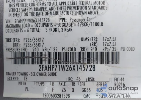 2006 Ford Crown Victoria Police/Police Interceptor z USA, uszkodzony, nr VIN 2FAHP71W26X145728